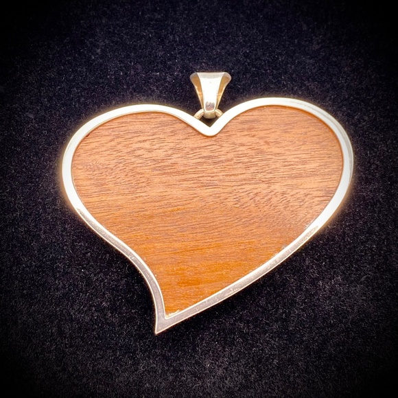Vintage Jewelry - HEART CHARM wood and sterling silver